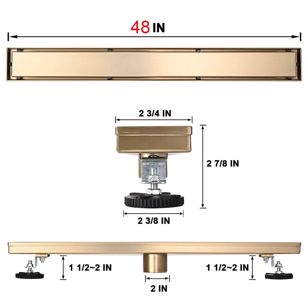 Linear Shower Floor Drain, Black 24 Inch 304 Stainless Steel Bathroom Drains Kit, Rectangular Shower Trench Drain with Reversable Tile-in Pattern Drain Cover & Hair Catcher