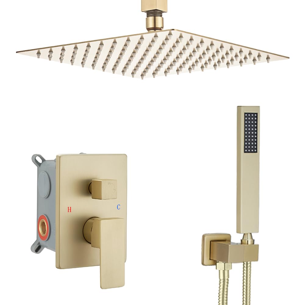 Shower System Brushed Nickel Bathroom 10 Inch Rain Shower Head Ceiling Mount with Handheld Luxury High Pressure Shower Combo Set Shower Faucet Rough-in Valve Body and Trim Included