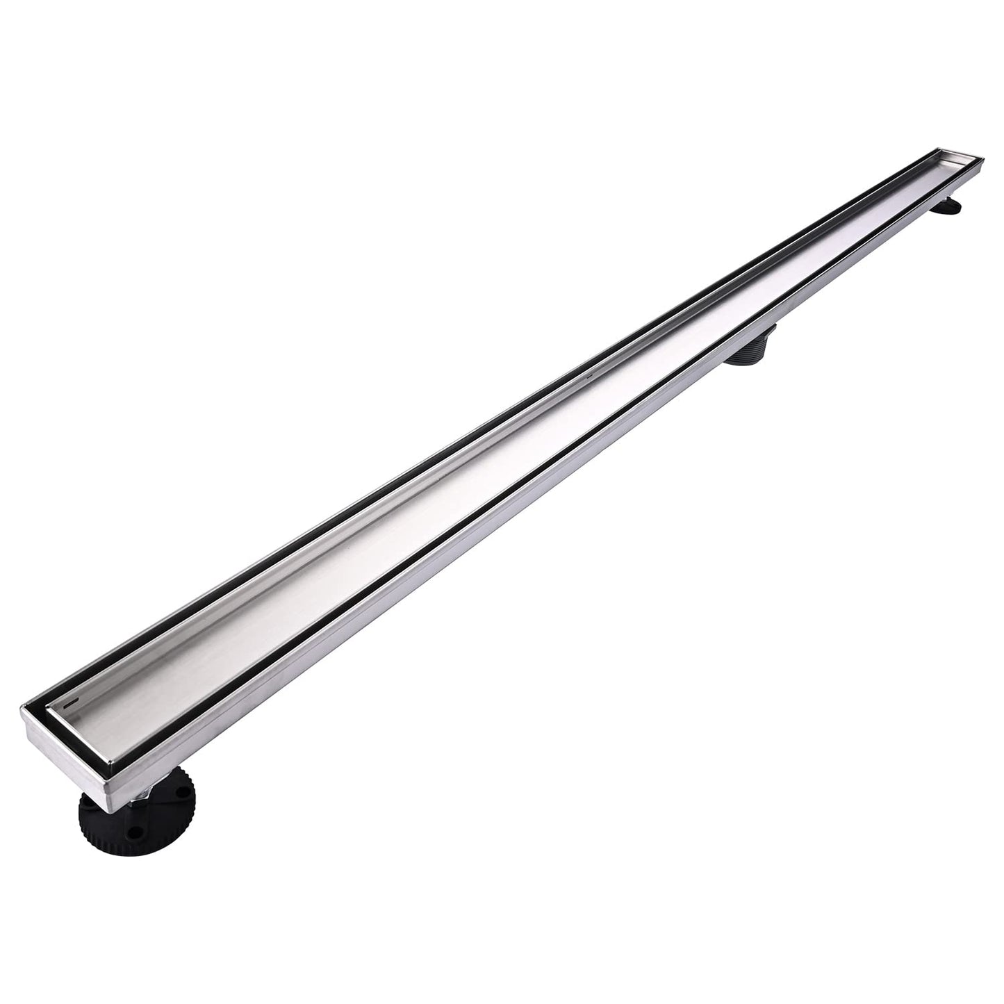 Linear Shower Floor Drain, Black 24 Inch 304 Stainless Steel Bathroom Drains Kit, Rectangular Shower Trench Drain with Reversable Tile-in Pattern Drain Cover & Hair Catcher