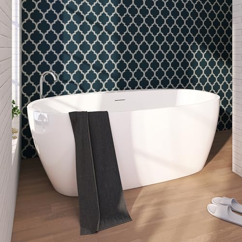 59 in. High-back Free Standing Tub, Contemporary Soaking Tub, Bathroom Stand Alone Freestanding Bathtub Overflow and Drain (Glossy White)