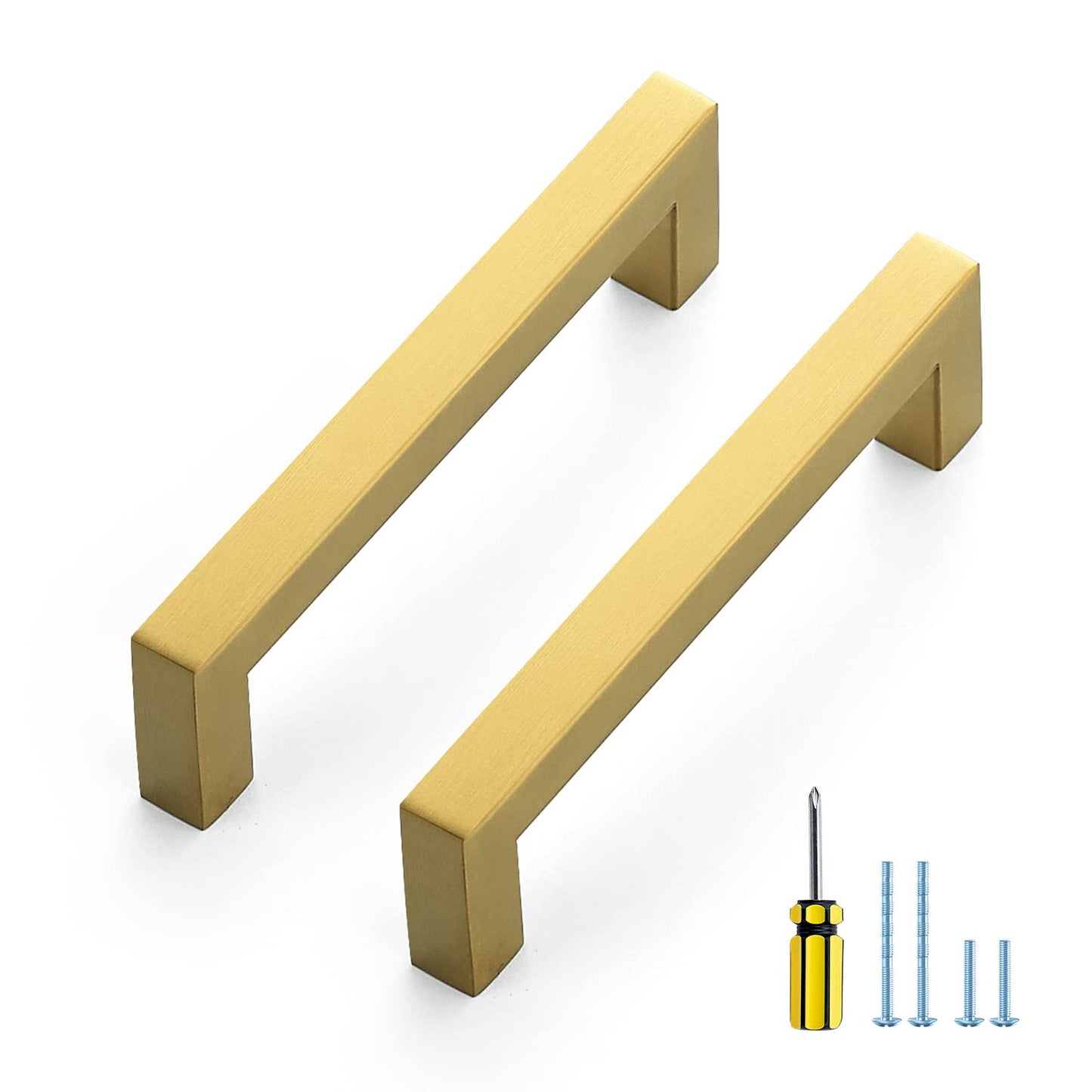 Ravinte 10 Pack Gold Cabinet Pulls 12-3/5 Inch Brushed Brass Kitchen Cabinet Handles Gold Square Kitchen Hardware for Cabinet Gold Kitchen Drawer Pulls Come with Screwdriver