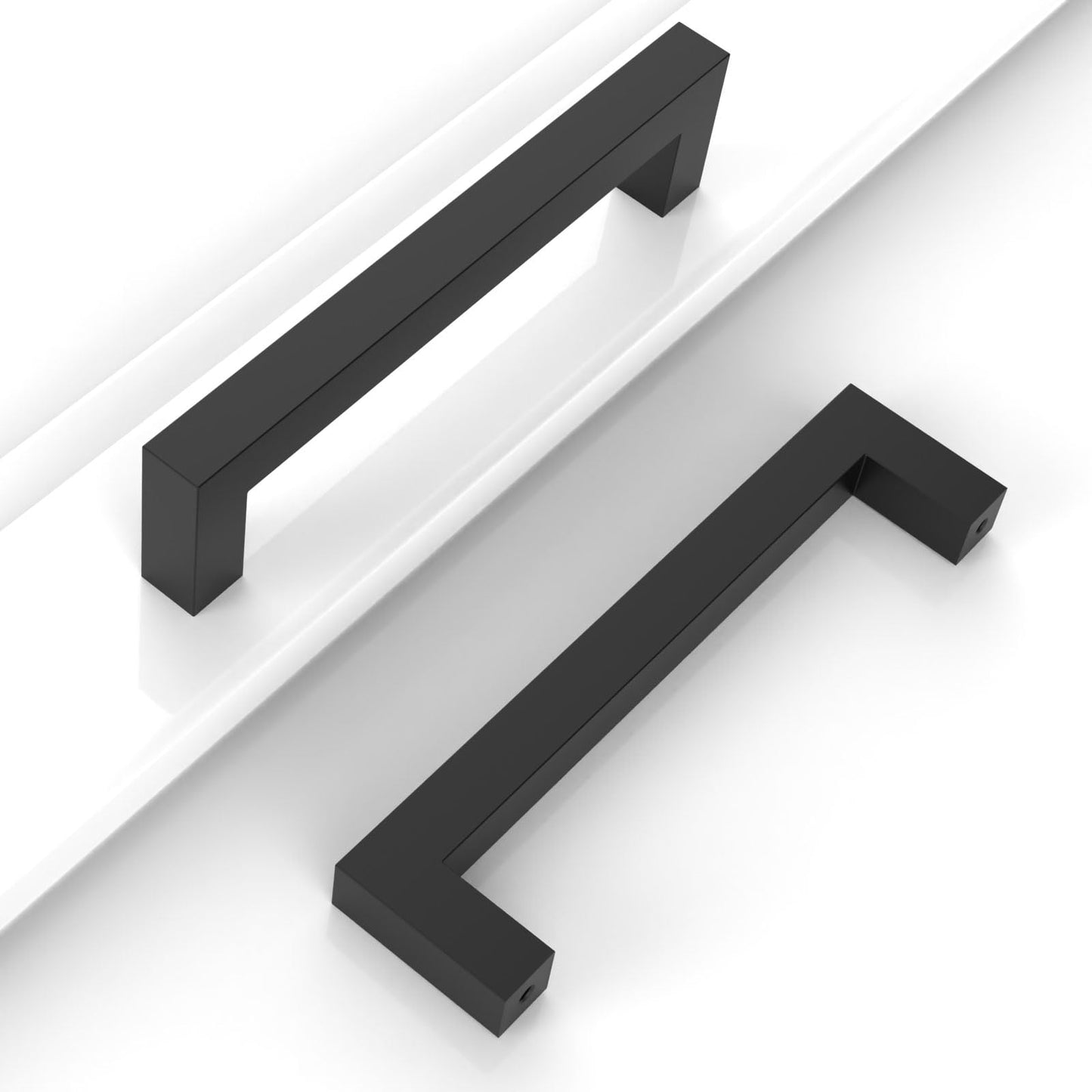 10 Pack 5''(128mm) Matte Black Cabinet Pulls Kitchen Stainless Steel Cabinet Handles Square Cabinet Hardware for Cupboard Drawer Pulls