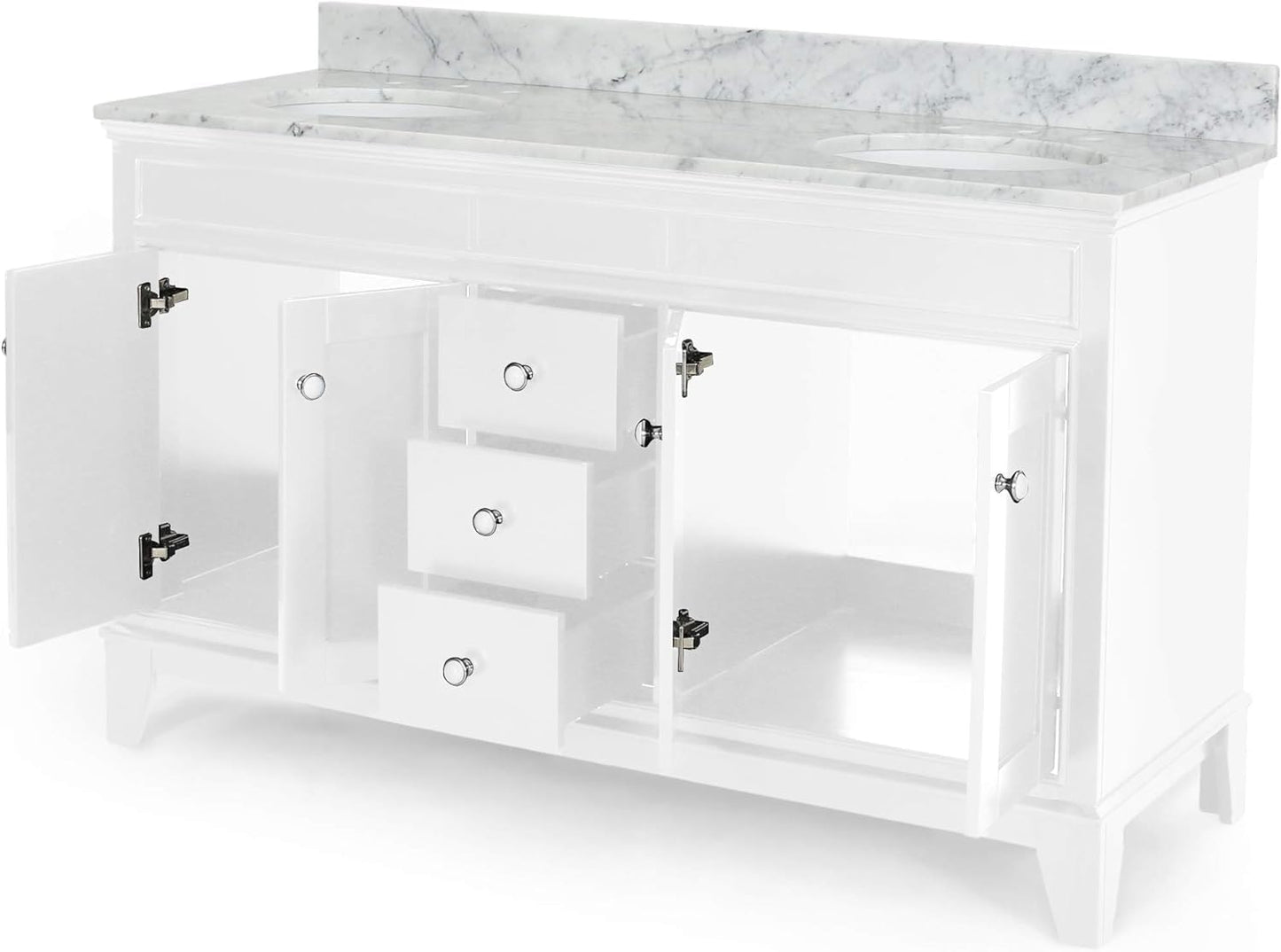 LUMISOL 72" Double Sink Bathroom Vanity with Marble Top, Solid Wood Bathroom Vanity with 3 Drawers and 4 Doors, Italian Carrara Bathroom Vanities with Double Ceramic Sink Set & Backsplash, White