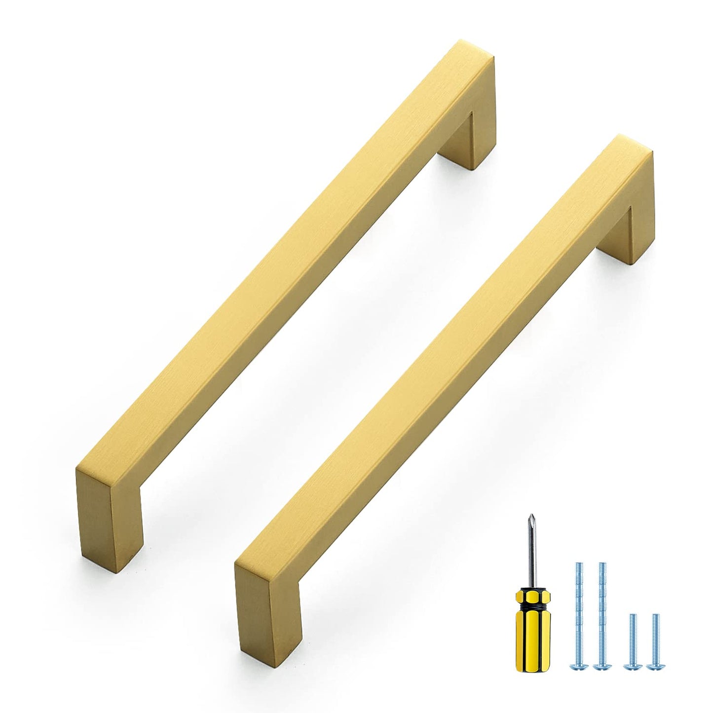 Ravinte 10 Pack Gold Cabinet Pulls 12-3/5 Inch Brushed Brass Kitchen Cabinet Handles Gold Square Kitchen Hardware for Cabinet Gold Kitchen Drawer Pulls Come with Screwdriver