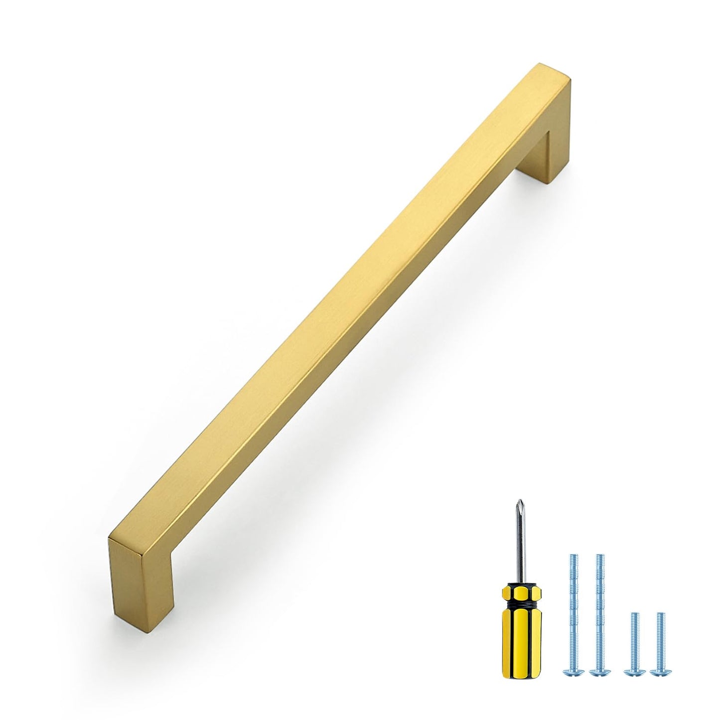 Ravinte 10 Pack Gold Cabinet Pulls 12-3/5 Inch Brushed Brass Kitchen Cabinet Handles Gold Square Kitchen Hardware for Cabinet Gold Kitchen Drawer Pulls Come with Screwdriver