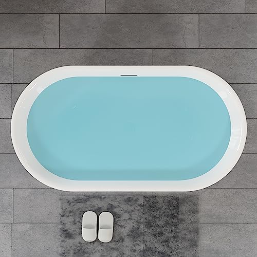 59 in. High-back Free Standing Tub, Contemporary Soaking Tub, Bathroom Stand Alone Freestanding Bathtub Overflow and Drain (Glossy White)
