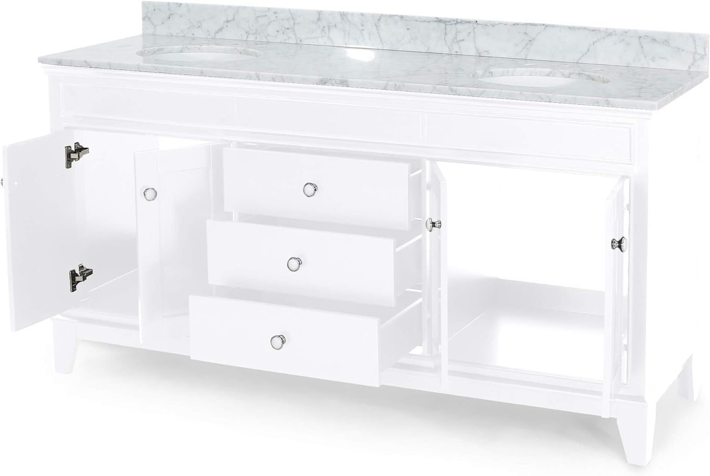 LUMISOL 72" Double Sink Bathroom Vanity with Marble Top, Solid Wood Bathroom Vanity with 3 Drawers and 4 Doors, Italian Carrara Bathroom Vanities with Double Ceramic Sink Set & Backsplash, White