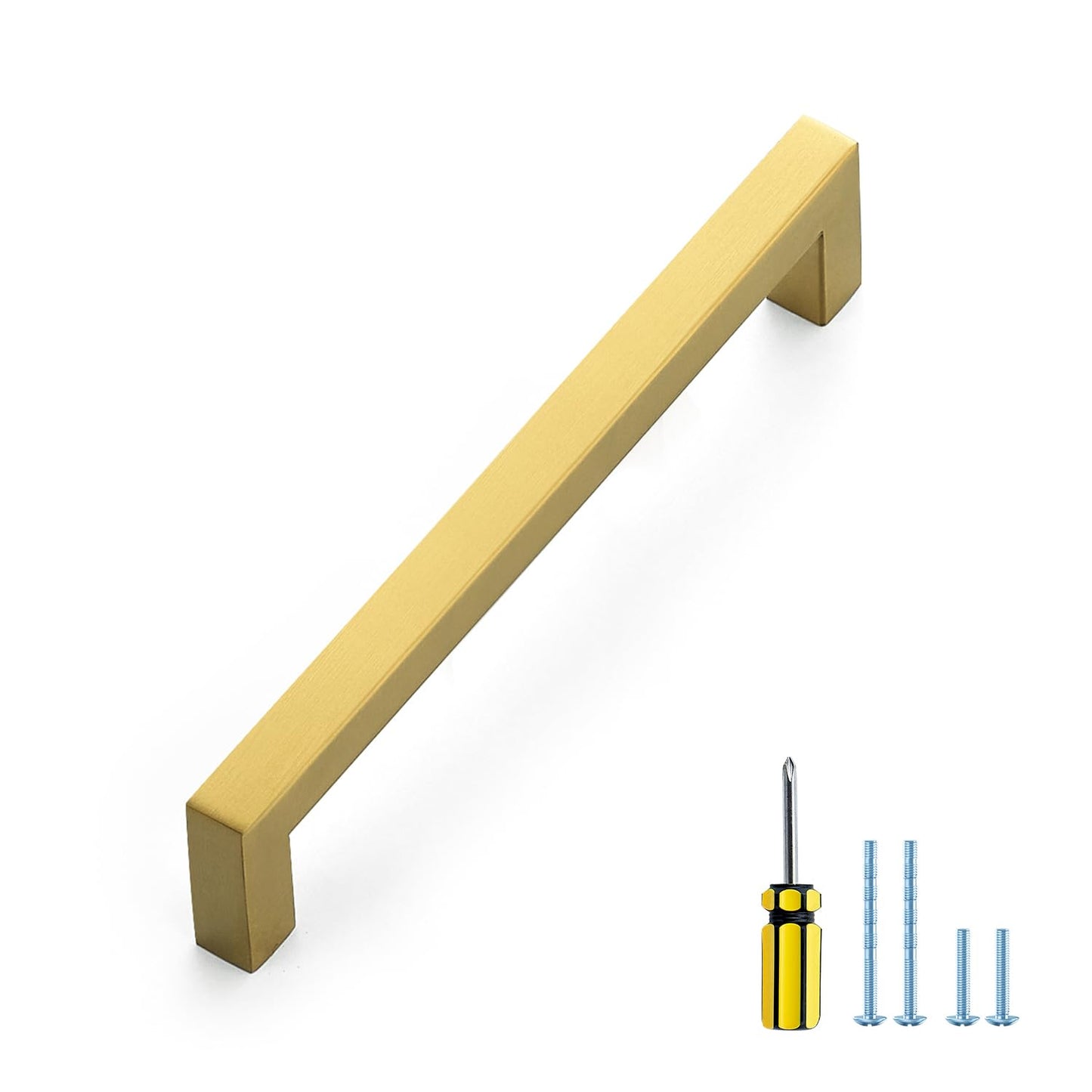 Ravinte 10 Pack Gold Cabinet Pulls 12-3/5 Inch Brushed Brass Kitchen Cabinet Handles Gold Square Kitchen Hardware for Cabinet Gold Kitchen Drawer Pulls Come with Screwdriver