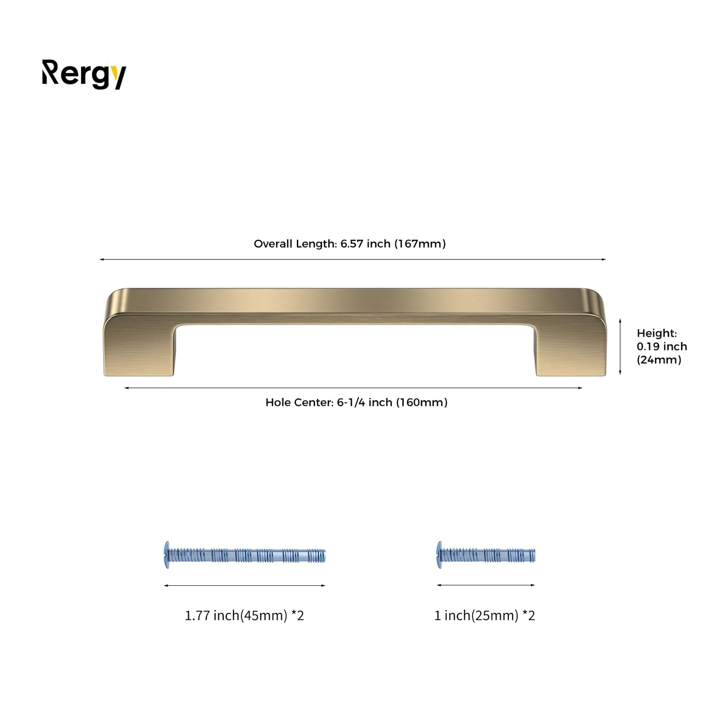 Rergy Champagne Bronze Cabinet Pulls, 10 Pack Champagne Bronze Cabinet Handles, 6.25" Screw Spacing Kitchen Cabinet Handles, 6-1/4inch(160mm) Center to Center Bathroom Cabient Hardware