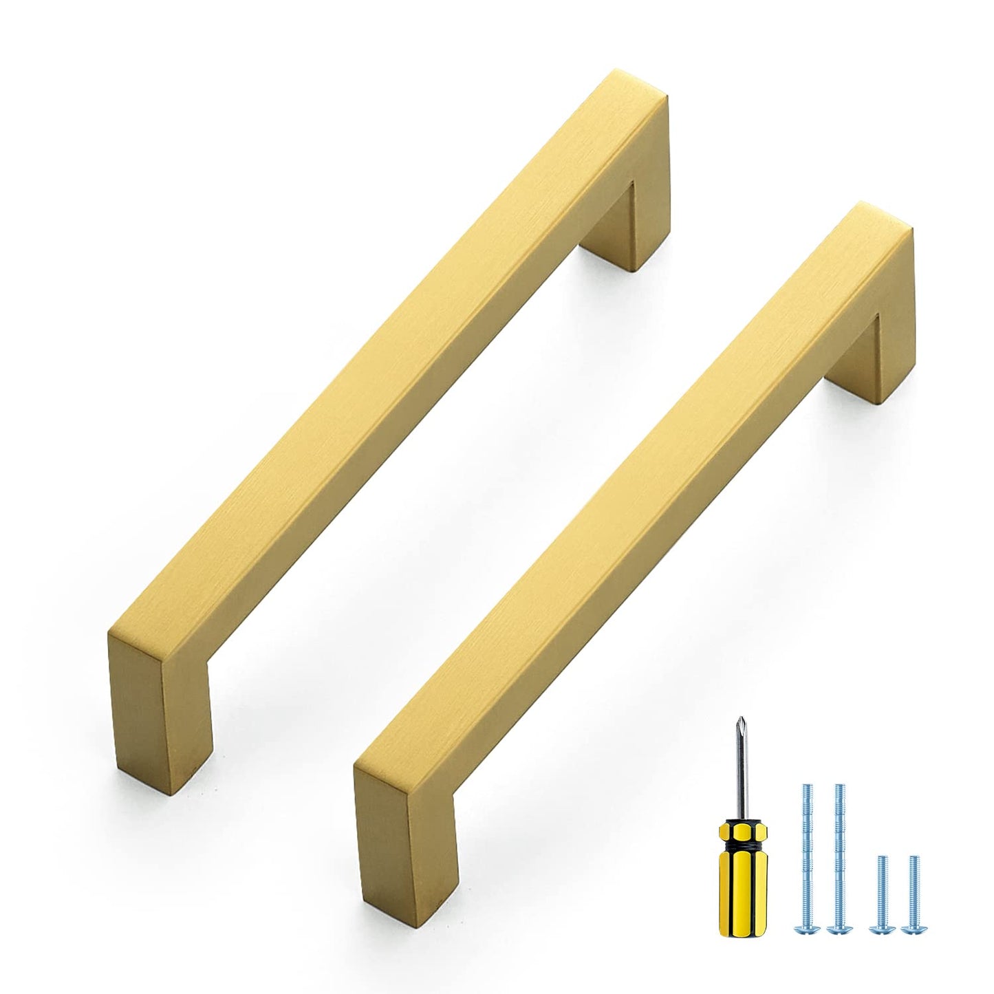 Ravinte 10 Pack Gold Cabinet Pulls 12-3/5 Inch Brushed Brass Kitchen Cabinet Handles Gold Square Kitchen Hardware for Cabinet Gold Kitchen Drawer Pulls Come with Screwdriver