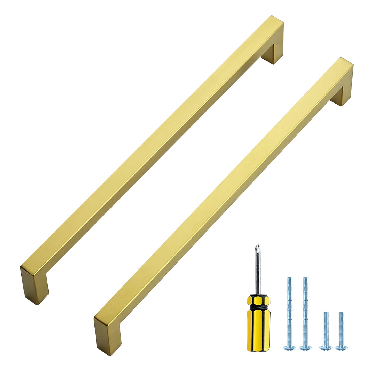 Ravinte 10 Pack Gold Cabinet Pulls 12-3/5 Inch Brushed Brass Kitchen Cabinet Handles Gold Square Kitchen Hardware for Cabinet Gold Kitchen Drawer Pulls Come with Screwdriver