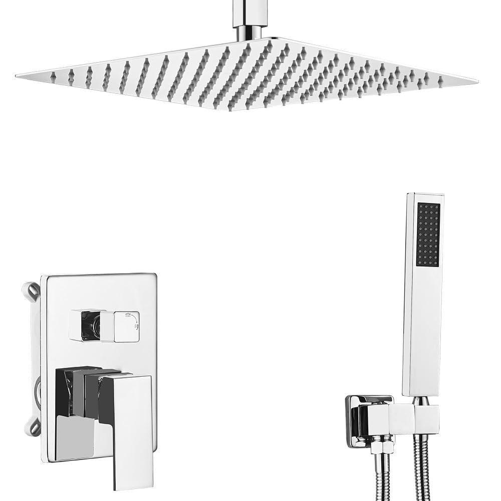 Shower System Brushed Nickel Bathroom 10 Inch Rain Shower Head Ceiling Mount with Handheld Luxury High Pressure Shower Combo Set Shower Faucet Rough-in Valve Body and Trim Included