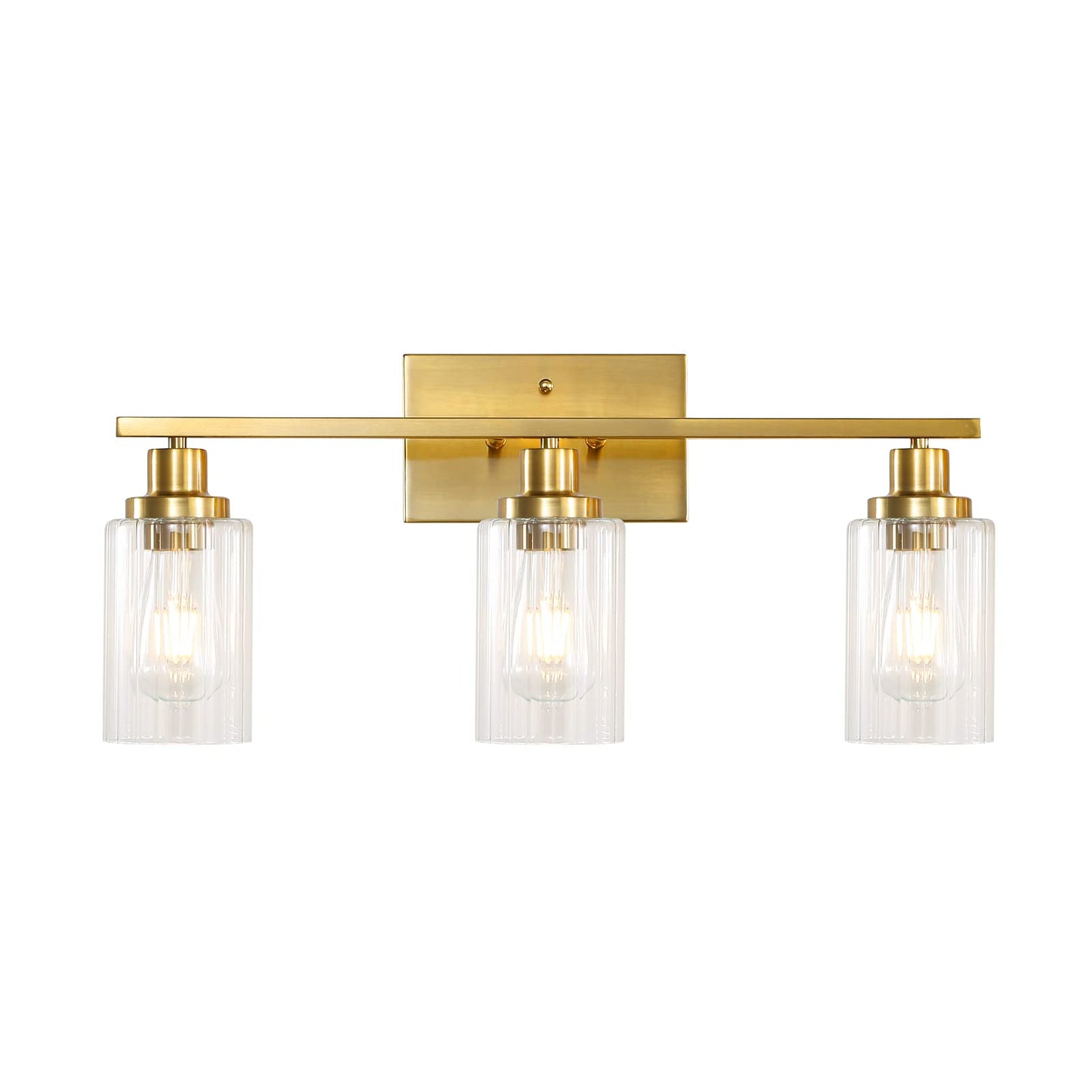 Jonsi Gold Bathroom Vanity Lights, 4 Light Brushed Gold Bathroom Light Fixtures with Fluted Glass Shade, Modern Gold Bathroom lights Over Mirror,Vanity Lighting Fixtures,31.1" W x 10.7" H