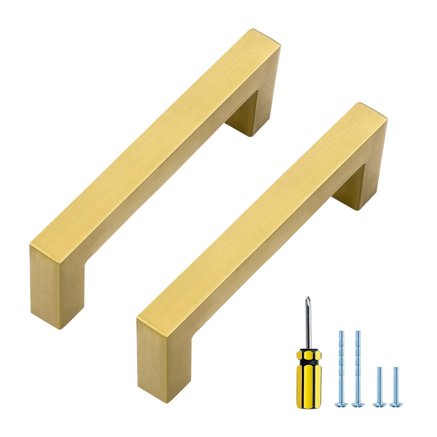 Ravinte 10 Pack Gold Cabinet Pulls 12-3/5 Inch Brushed Brass Kitchen Cabinet Handles Gold Square Kitchen Hardware for Cabinet Gold Kitchen Drawer Pulls Come with Screwdriver