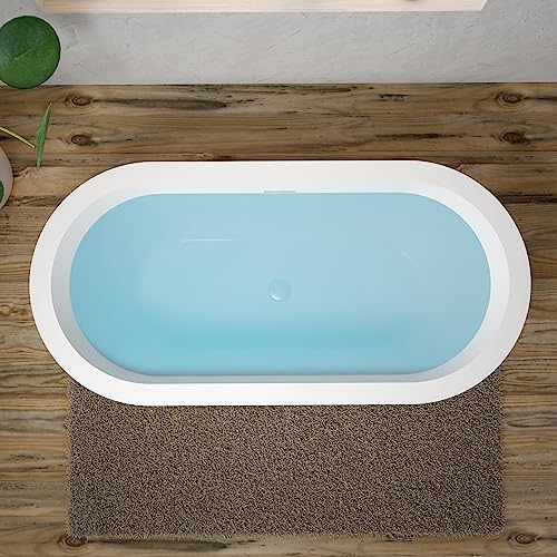 59 in. High-back Free Standing Tub, Contemporary Soaking Tub, Bathroom Stand Alone Freestanding Bathtub Overflow and Drain (Glossy White)