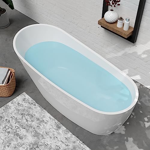 59 in. High-back Free Standing Tub, Contemporary Soaking Tub, Bathroom Stand Alone Freestanding Bathtub Overflow and Drain (Glossy White)