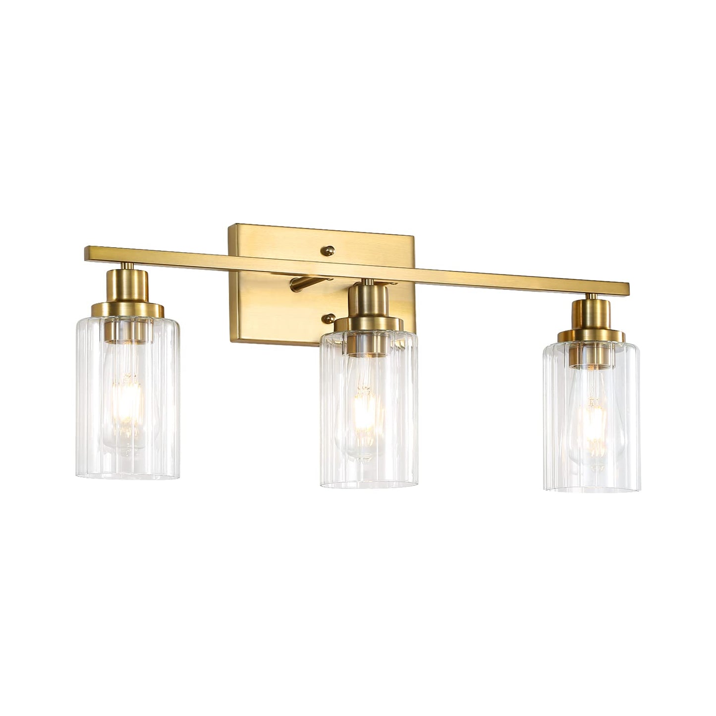 Jonsi Gold Bathroom Vanity Lights, 4 Light Brushed Gold Bathroom Light Fixtures with Fluted Glass Shade, Modern Gold Bathroom lights Over Mirror,Vanity Lighting Fixtures,31.1" W x 10.7" H