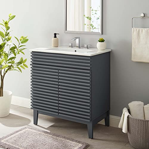 Modway Render 48" Double Sink Bathroom Vanity Cabinet in Walnut White