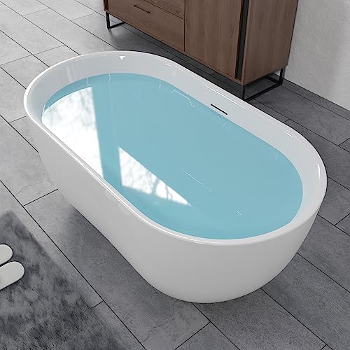 59 in. High-back Free Standing Tub, Contemporary Soaking Tub, Bathroom Stand Alone Freestanding Bathtub Overflow and Drain (Glossy White)