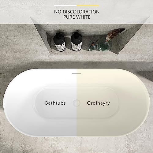 59 in. High-back Free Standing Tub, Contemporary Soaking Tub, Bathroom Stand Alone Freestanding Bathtub Overflow and Drain (Glossy White)