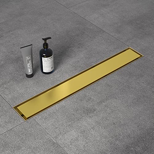 Square Shower Drain 6", Brushed Gold Floor Drain with Tiled Insert Grate & Hair Strainer, 304 Stainless Steel Bathroom 2-in-1 Tiled in Drain, CUPC Certified (Brushed Gold, 6'')