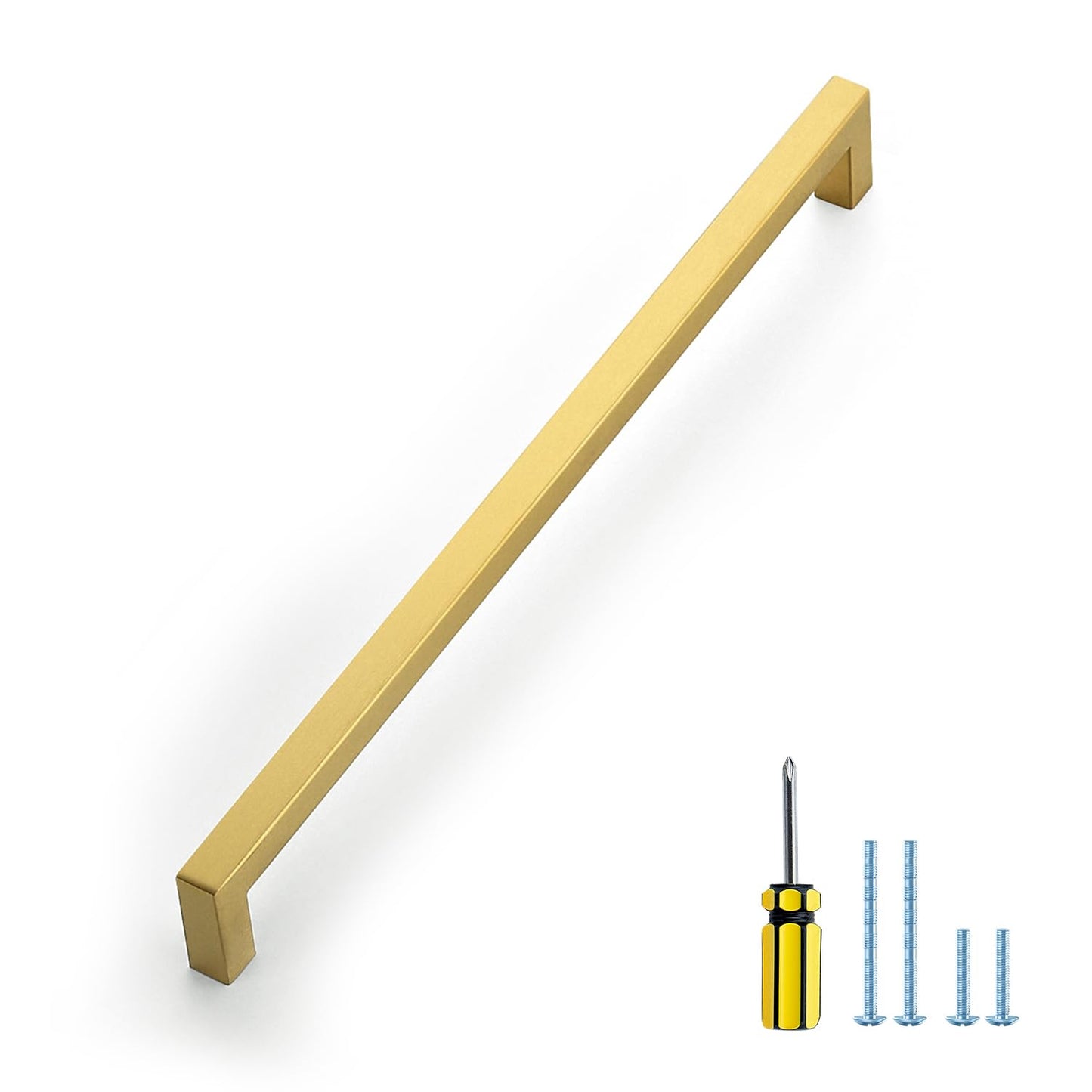 Ravinte 10 Pack Gold Cabinet Pulls 12-3/5 Inch Brushed Brass Kitchen Cabinet Handles Gold Square Kitchen Hardware for Cabinet Gold Kitchen Drawer Pulls Come with Screwdriver