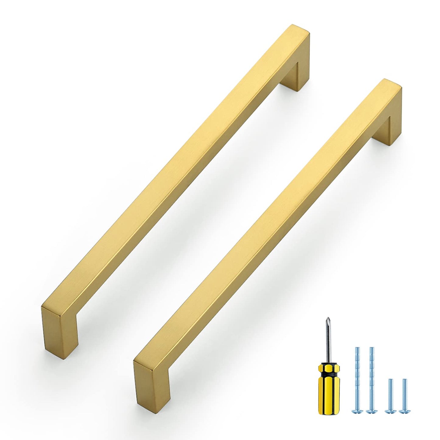 Ravinte 10 Pack Gold Cabinet Pulls 12-3/5 Inch Brushed Brass Kitchen Cabinet Handles Gold Square Kitchen Hardware for Cabinet Gold Kitchen Drawer Pulls Come with Screwdriver