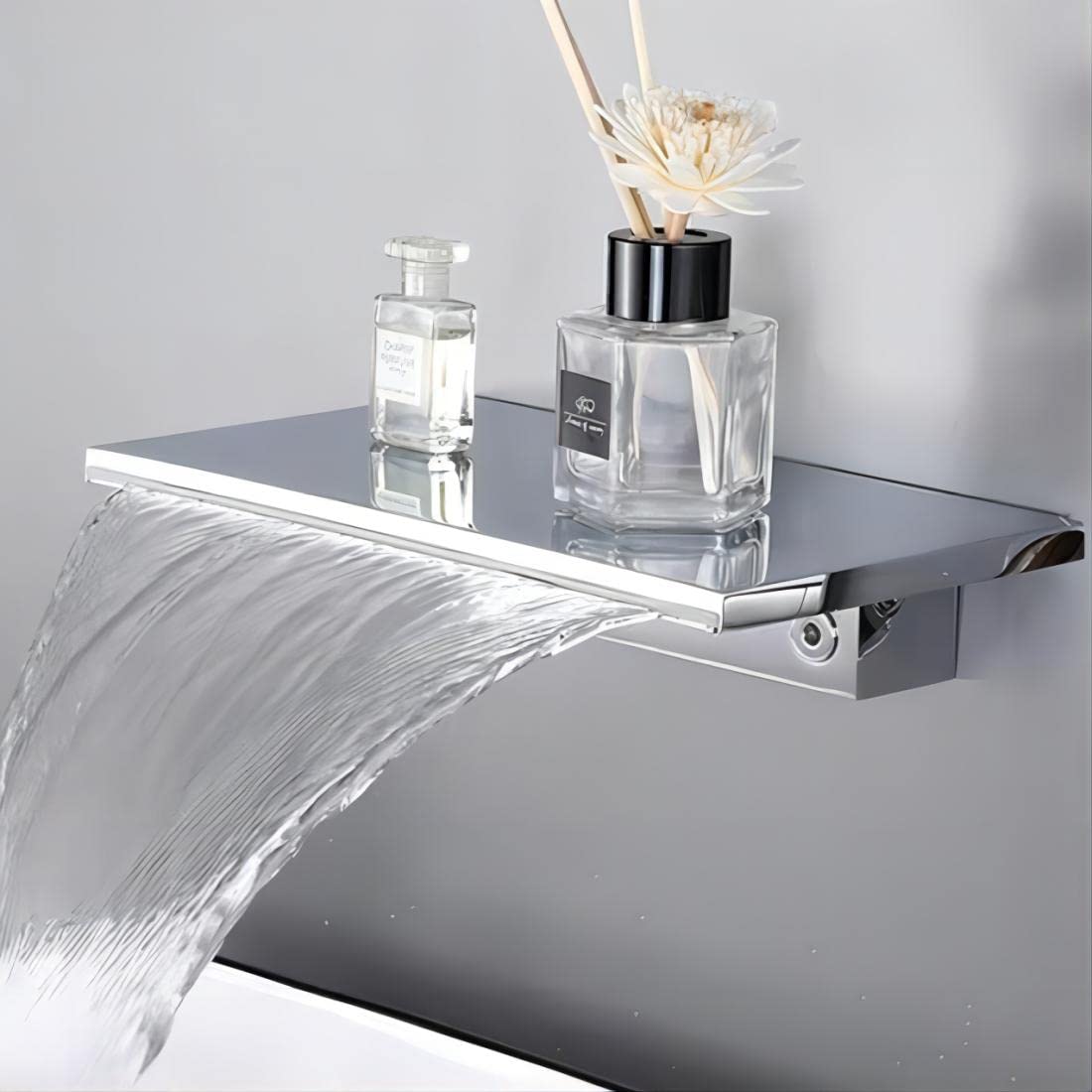 Wall Mounted Tub Faucet Set with Handheld Shower Modern Single Handle Waterfall Spout Tub Filler Solid Brass in Brushed Gold