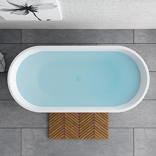 59 in. High-back Free Standing Tub, Contemporary Soaking Tub, Bathroom Stand Alone Freestanding Bathtub Overflow and Drain (Glossy White)