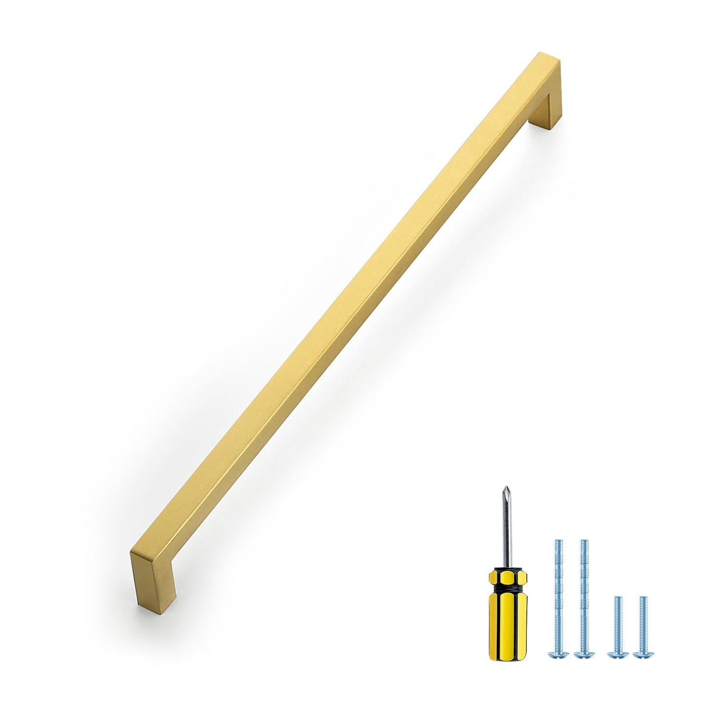 Ravinte 10 Pack Gold Cabinet Pulls 12-3/5 Inch Brushed Brass Kitchen Cabinet Handles Gold Square Kitchen Hardware for Cabinet Gold Kitchen Drawer Pulls Come with Screwdriver