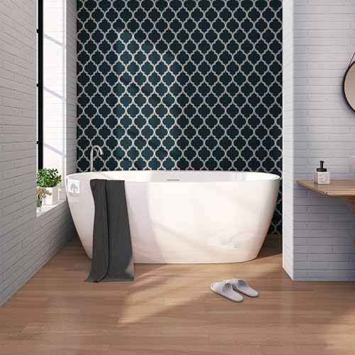 59 in. High-back Free Standing Tub, Contemporary Soaking Tub, Bathroom Stand Alone Freestanding Bathtub Overflow and Drain (Glossy White)