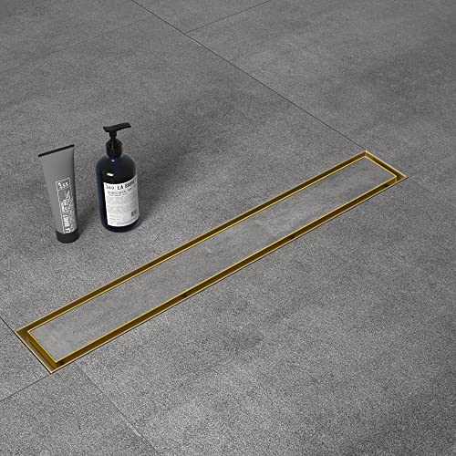 Square Shower Drain 6", Brushed Gold Floor Drain with Tiled Insert Grate & Hair Strainer, 304 Stainless Steel Bathroom 2-in-1 Tiled in Drain, CUPC Certified (Brushed Gold, 6'')