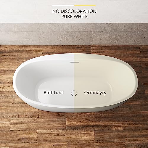 59 in. High-back Free Standing Tub, Contemporary Soaking Tub, Bathroom Stand Alone Freestanding Bathtub Overflow and Drain (Glossy White)