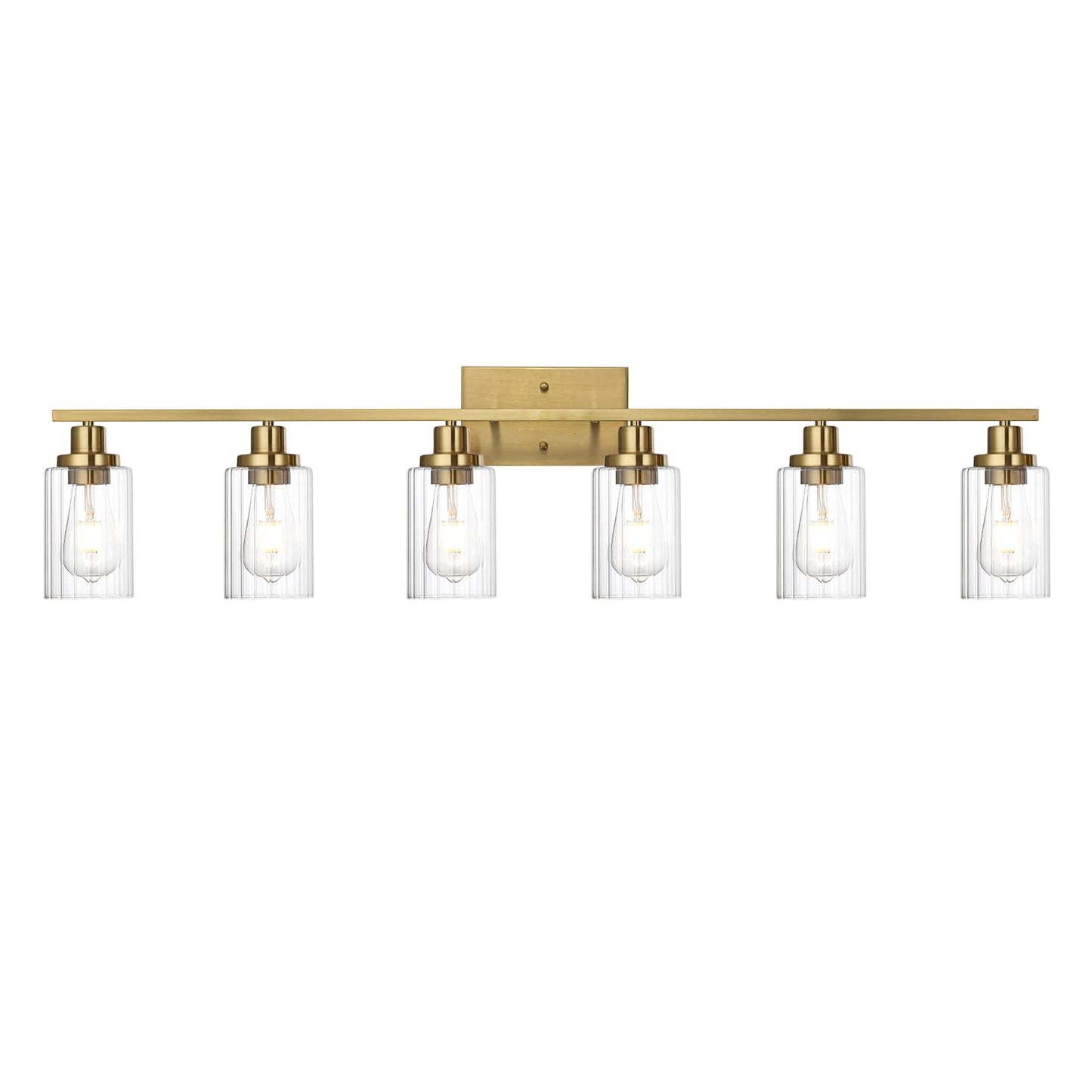 Jonsi Gold Bathroom Vanity Lights, 4 Light Brushed Gold Bathroom Light Fixtures with Fluted Glass Shade, Modern Gold Bathroom lights Over Mirror,Vanity Lighting Fixtures,31.1" W x 10.7" H