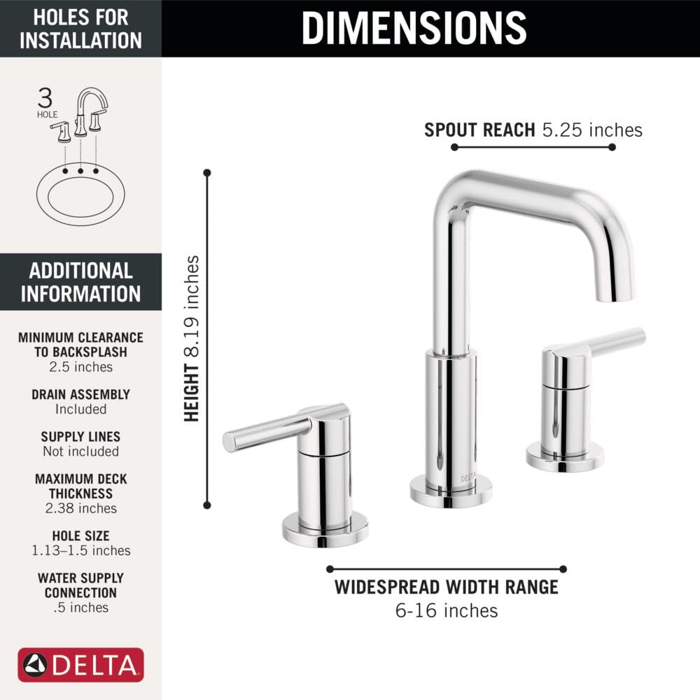 Delta Faucet Nicoli Widespread Bathroom Faucet 3 Hole, Gold Bathroom Faucet, 2 Handle Bathroom Faucet, Bathroom Sink Faucet Drain Assembly, Champagne Bronze 35849LF-CZ
