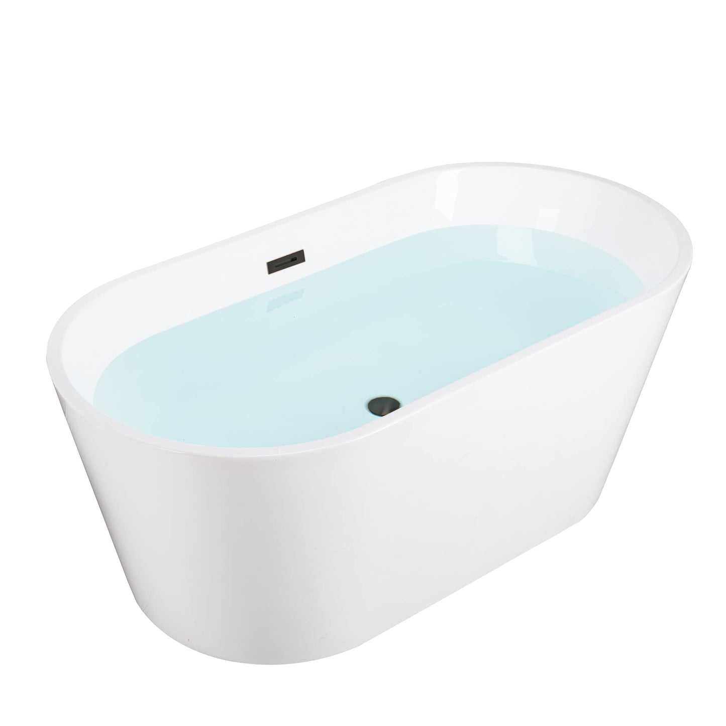 WOODBRIDGE 59" Acrylic Freestanding Bathtub Contemporary Soaking White Tub with Brushed Nickel Overflow and Drain,B0014 -B/N-Drain &O