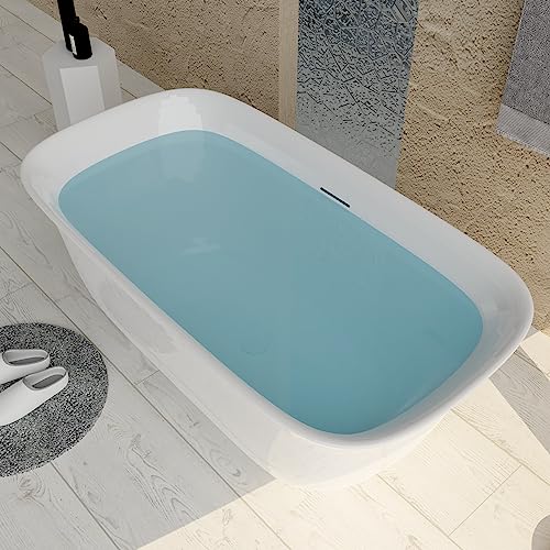 59 in. High-back Free Standing Tub, Contemporary Soaking Tub, Bathroom Stand Alone Freestanding Bathtub Overflow and Drain (Glossy White)