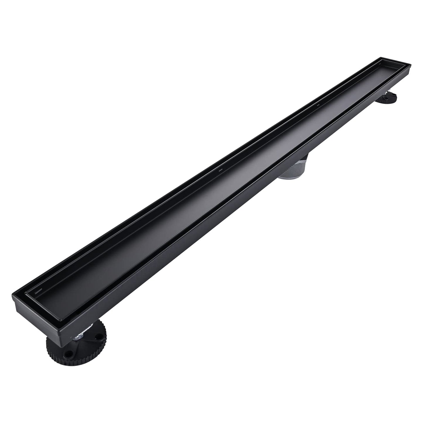 Linear Shower Floor Drain, Black 24 Inch 304 Stainless Steel Bathroom Drains Kit, Rectangular Shower Trench Drain with Reversable Tile-in Pattern Drain Cover & Hair Catcher