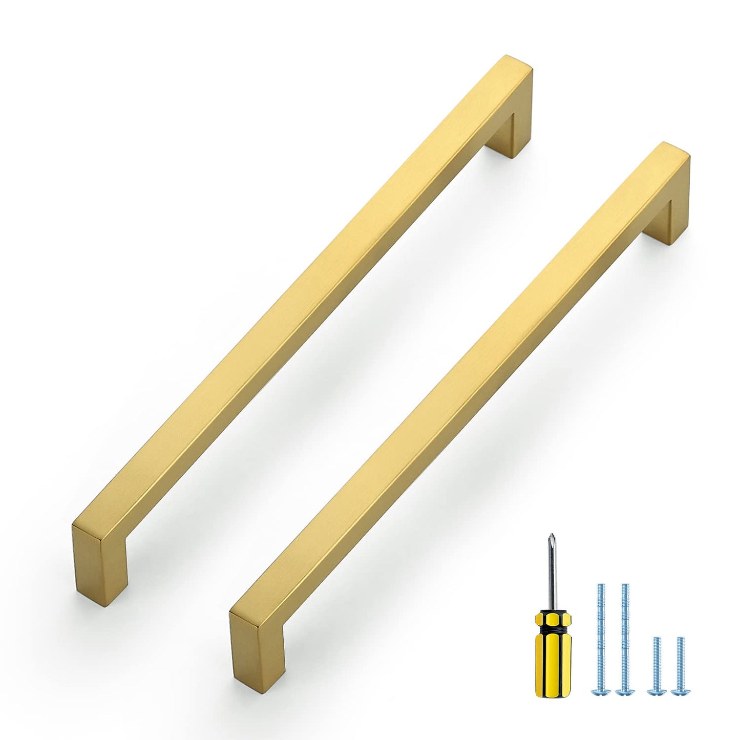 Ravinte 10 Pack Gold Cabinet Pulls 12-3/5 Inch Brushed Brass Kitchen Cabinet Handles Gold Square Kitchen Hardware for Cabinet Gold Kitchen Drawer Pulls Come with Screwdriver