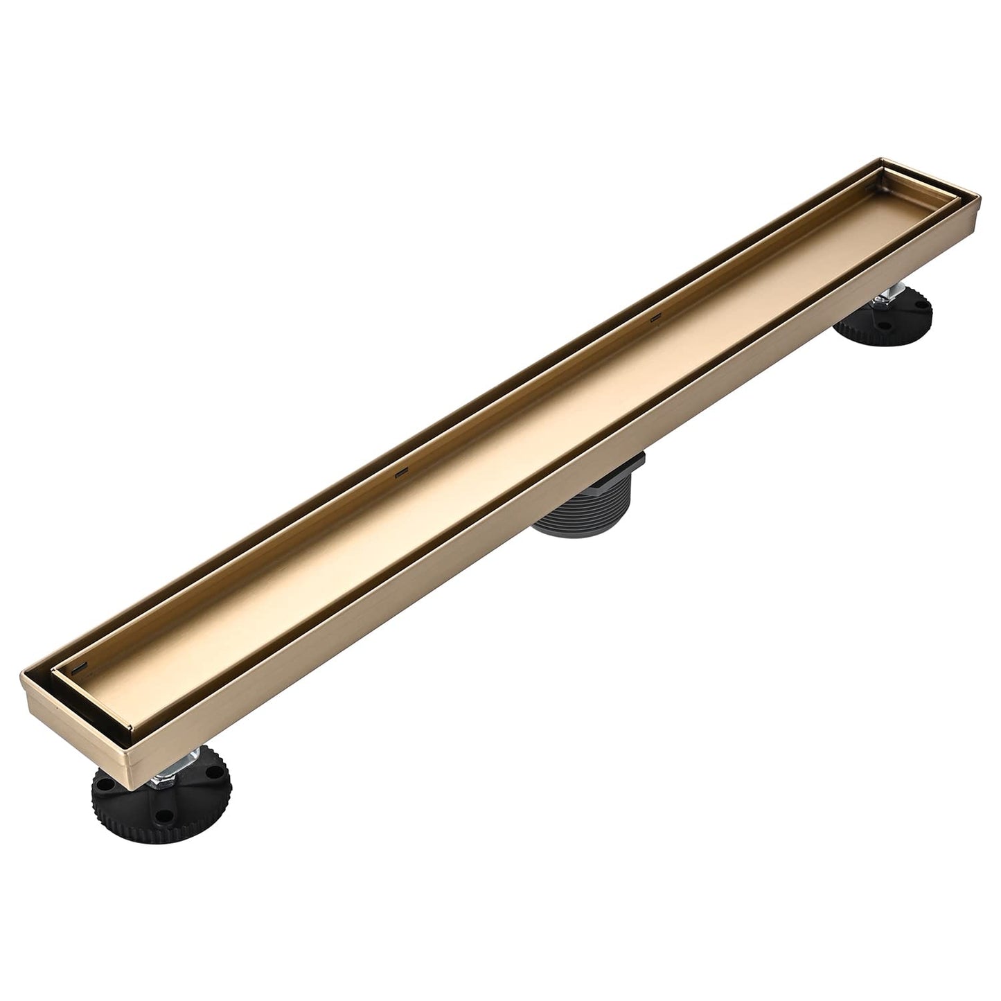 Linear Shower Floor Drain, Black 24 Inch 304 Stainless Steel Bathroom Drains Kit, Rectangular Shower Trench Drain with Reversable Tile-in Pattern Drain Cover & Hair Catcher