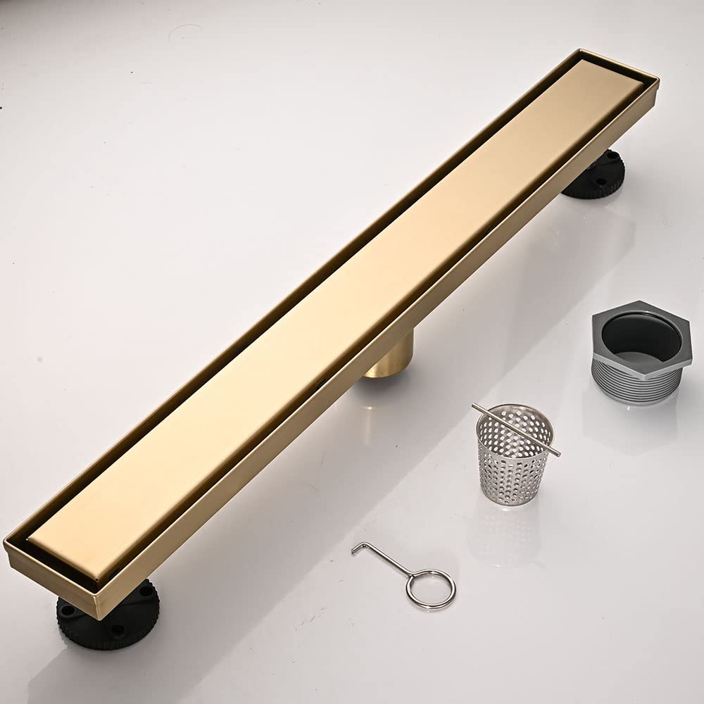 Linear Shower Floor Drain, Black 24 Inch 304 Stainless Steel Bathroom Drains Kit, Rectangular Shower Trench Drain with Reversable Tile-in Pattern Drain Cover & Hair Catcher