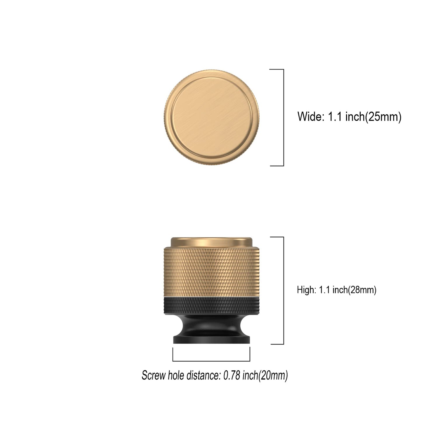 10 Pack 1"(25mm) Champagne Bronze and Matte Black Knurled Cabinet Knobs for Dresser Kitchen Knobs for Cabinets Single Hole Cabinet Pulls Hardware