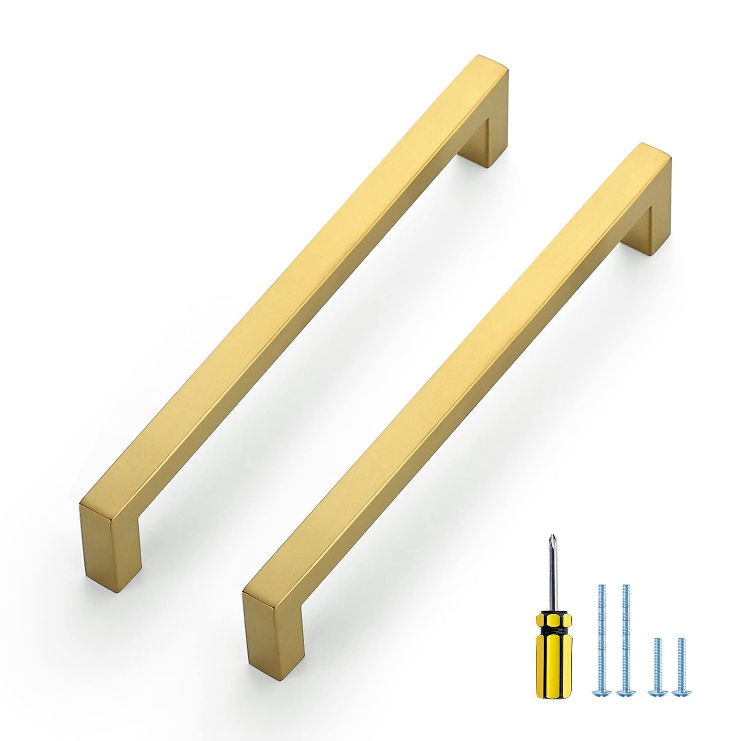 Ravinte 10 Pack Gold Cabinet Pulls 12-3/5 Inch Brushed Brass Kitchen Cabinet Handles Gold Square Kitchen Hardware for Cabinet Gold Kitchen Drawer Pulls Come with Screwdriver