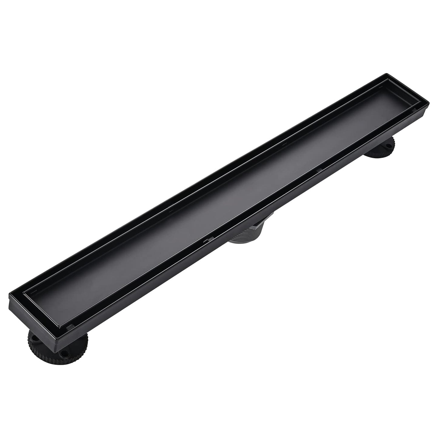Linear Shower Floor Drain, Black 24 Inch 304 Stainless Steel Bathroom Drains Kit, Rectangular Shower Trench Drain with Reversable Tile-in Pattern Drain Cover & Hair Catcher