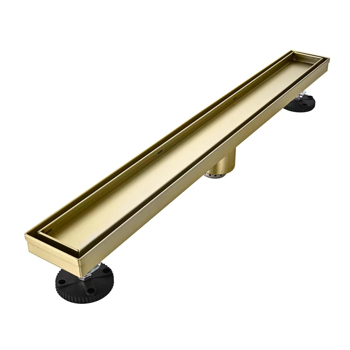 Linear Shower Floor Drain, Black 24 Inch 304 Stainless Steel Bathroom Drains Kit, Rectangular Shower Trench Drain with Reversable Tile-in Pattern Drain Cover & Hair Catcher