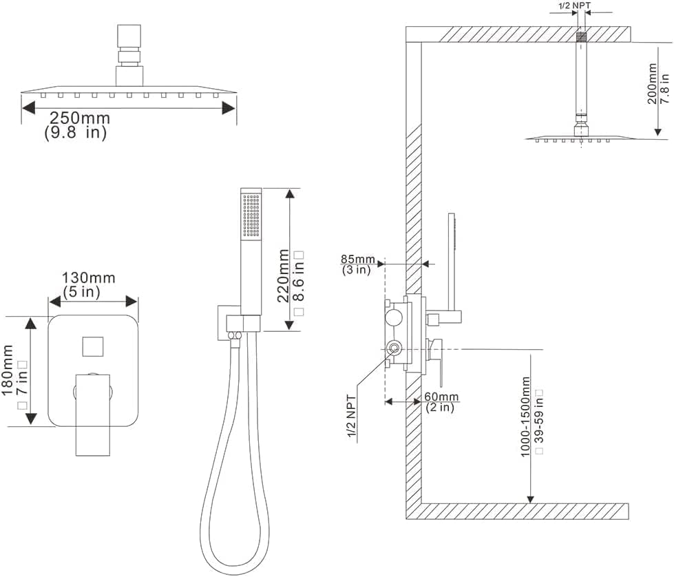 Shower System Brushed Nickel Bathroom 10 Inch Rain Shower Head Ceiling Mount with Handheld Luxury High Pressure Shower Combo Set Shower Faucet Rough-in Valve Body and Trim Included