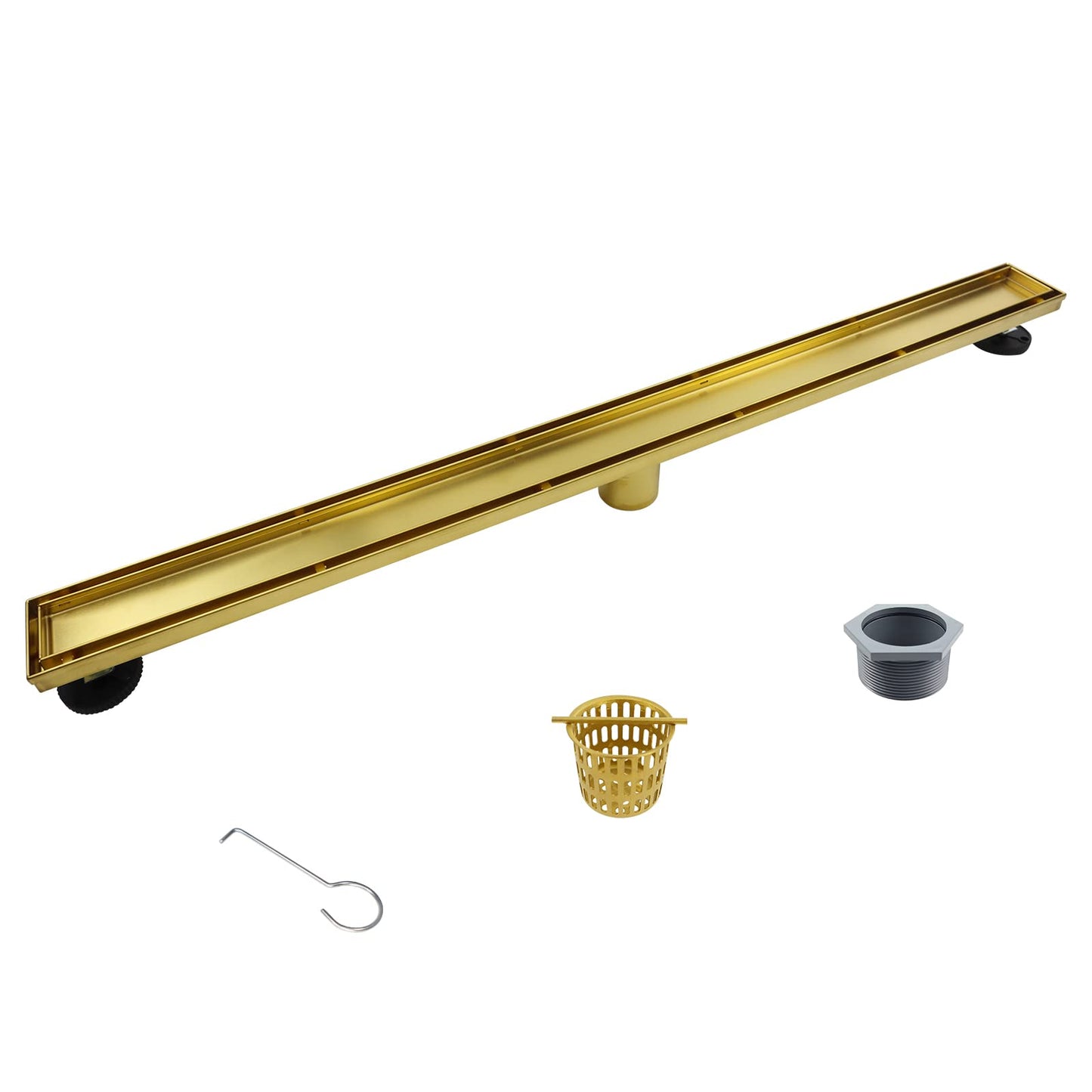 Square Shower Drain 6", Brushed Gold Floor Drain with Tiled Insert Grate & Hair Strainer, 304 Stainless Steel Bathroom 2-in-1 Tiled in Drain, CUPC Certified (Brushed Gold, 6'')
