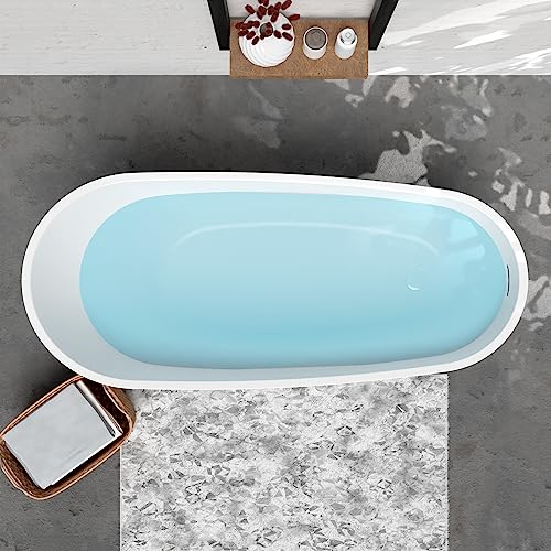 59 in. High-back Free Standing Tub, Contemporary Soaking Tub, Bathroom Stand Alone Freestanding Bathtub Overflow and Drain (Glossy White)