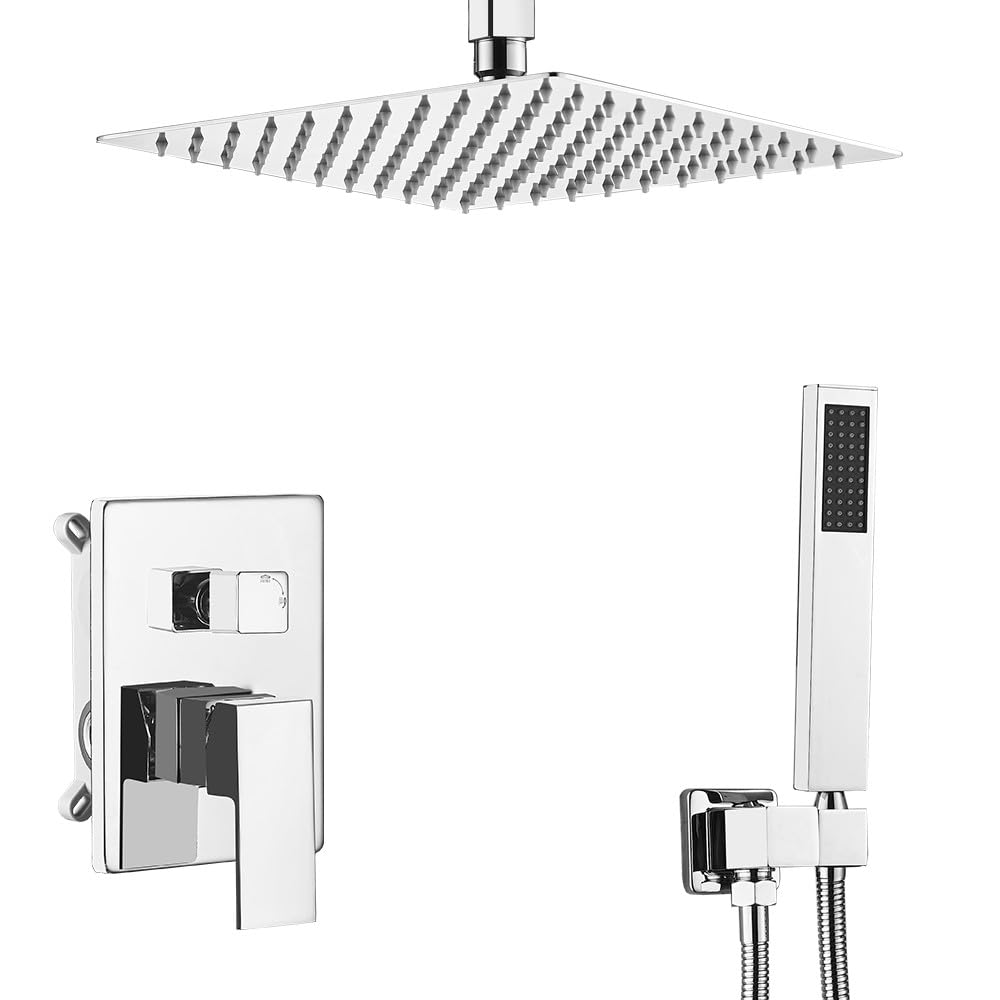 Shower System Brushed Nickel Bathroom 10 Inch Rain Shower Head Ceiling Mount with Handheld Luxury High Pressure Shower Combo Set Shower Faucet Rough-in Valve Body and Trim Included