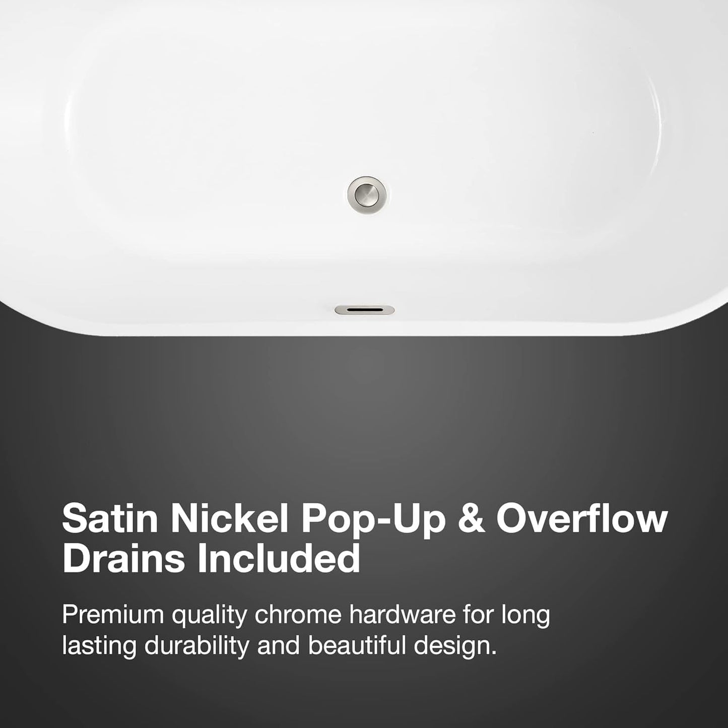 LOVMOR 67" Acrylic Freestanding Soaking Bathtub Soaking Bath Tub with Brushed Nickel Overflow and Pop Up Drain for Bathroom, Double Slipper Tub, Whit